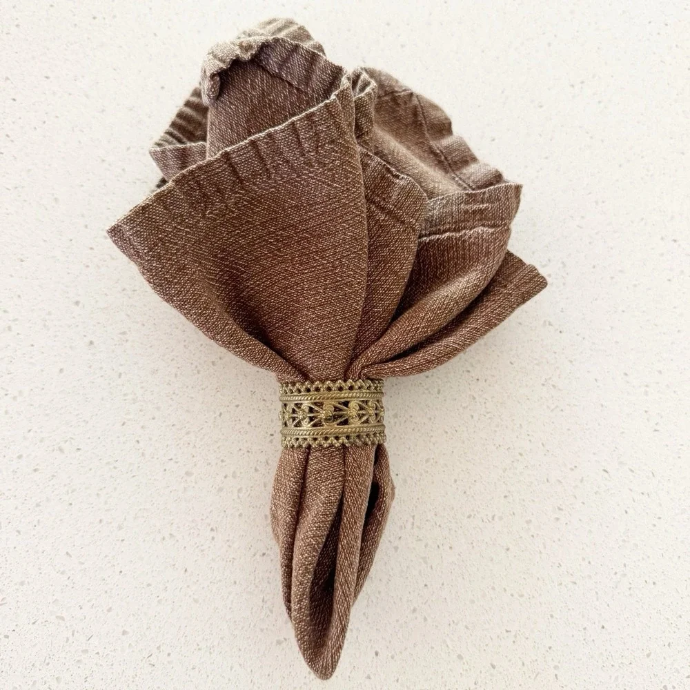 8 Vintage Brass Napkin Rings Filigree Ornate Napkin Holder Boho Chic